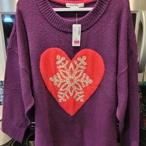 Vibrant Purple Sweater with Red Heart and Snowflake